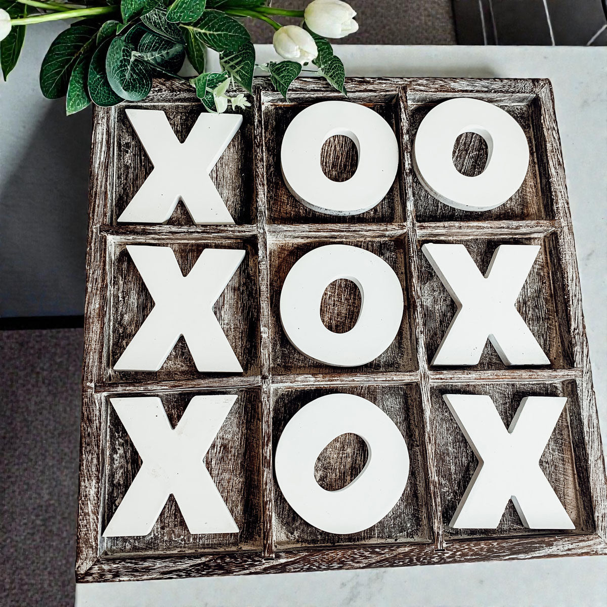Handmade Wooden Tic Tac Toe Board - 12x12 Rustic Game