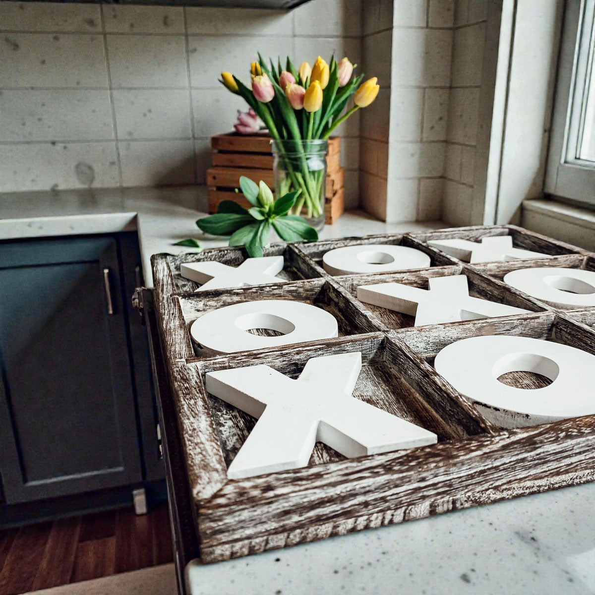 Handmade Wooden Tic Tac Toe Board - 12x12 Rustic Game