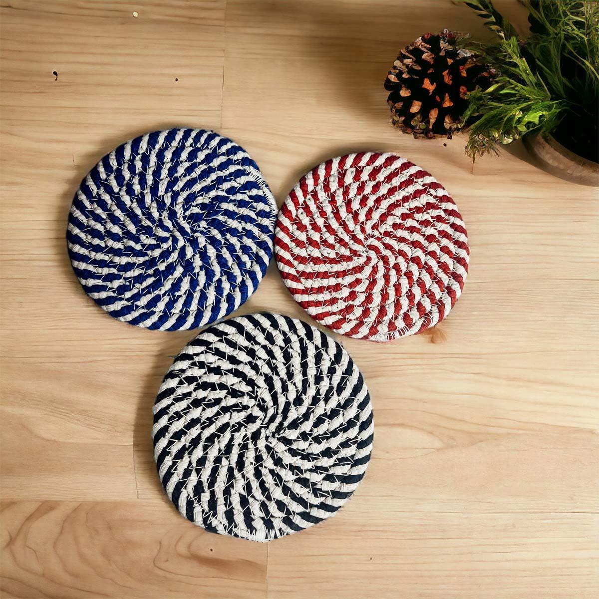 Black & White Braided Rope Coasters Set of 4
