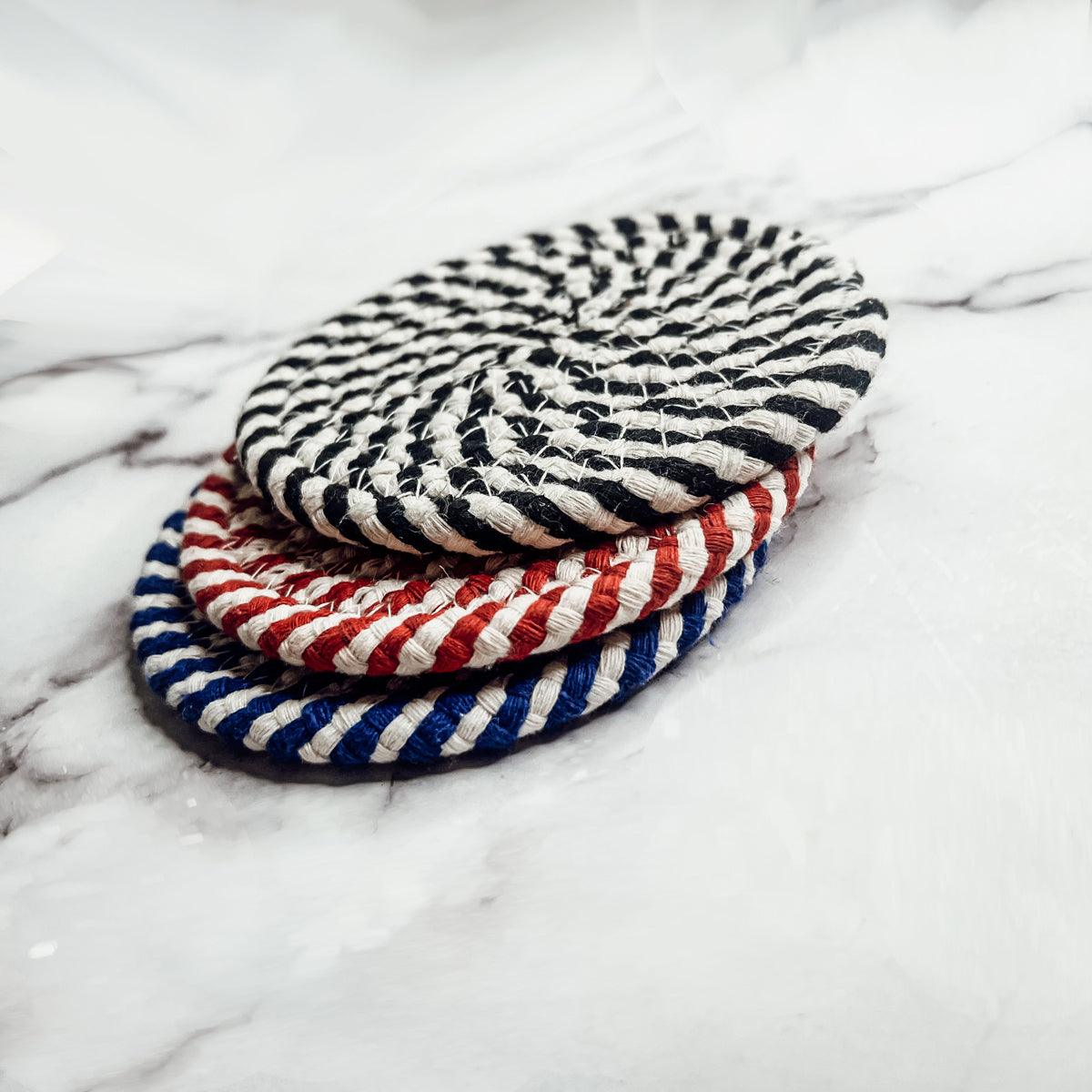 Blue Braided Rope Coasters - Set of 4