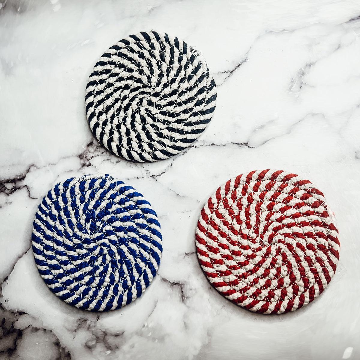 Blue Braided Rope Coasters - Set of 4