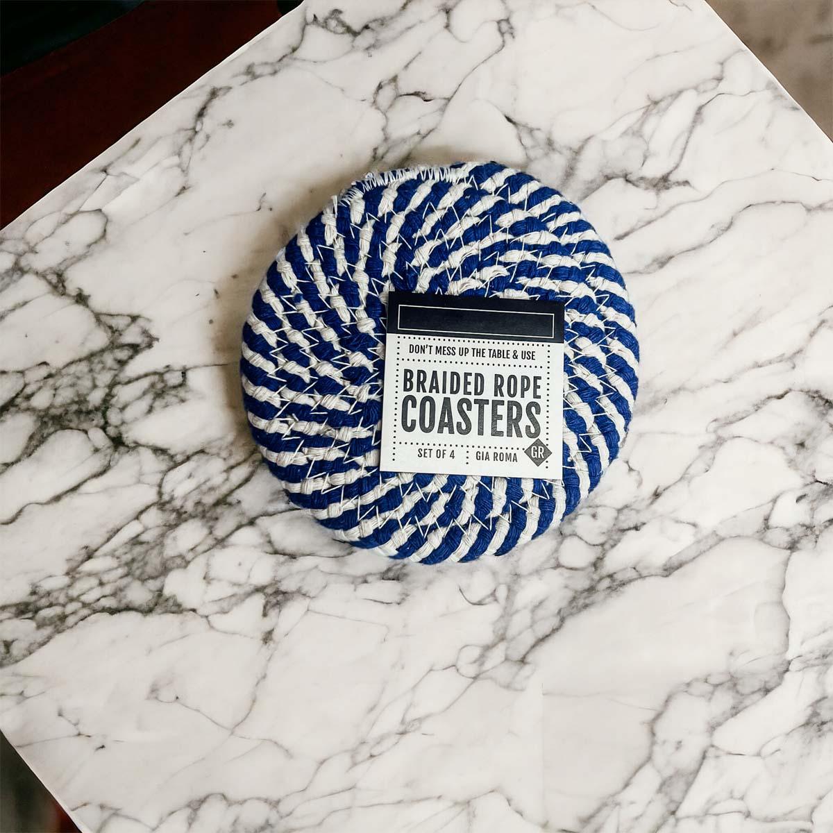 Blue Braided Rope Coasters - Set of 4