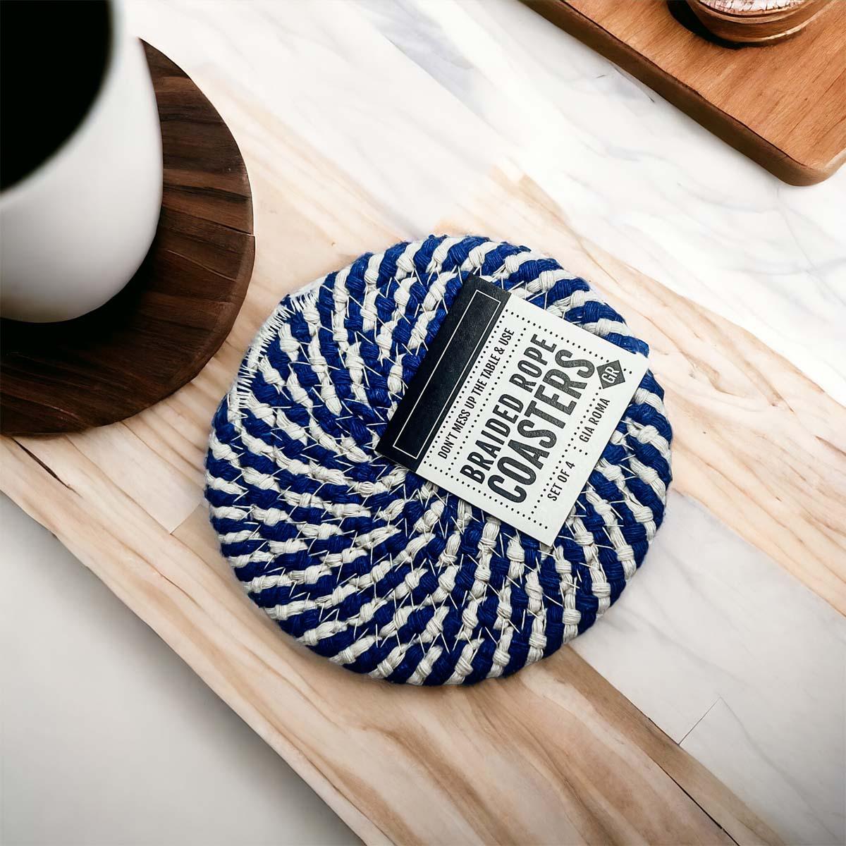 Blue Braided Rope Coasters - Set of 4