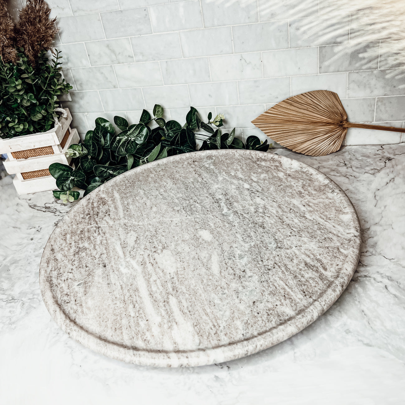 Marble Lazy Susan Rotating Board - 18" White Marble