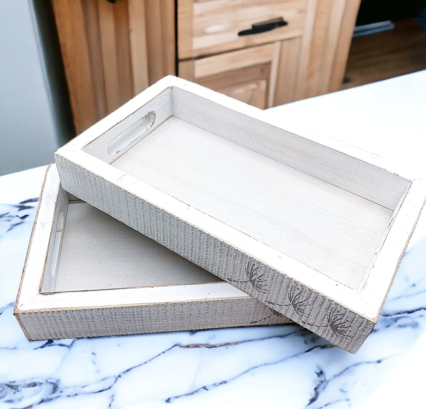 Farmhouse Dandelion Wooden Tray - 10x6 Distressed White