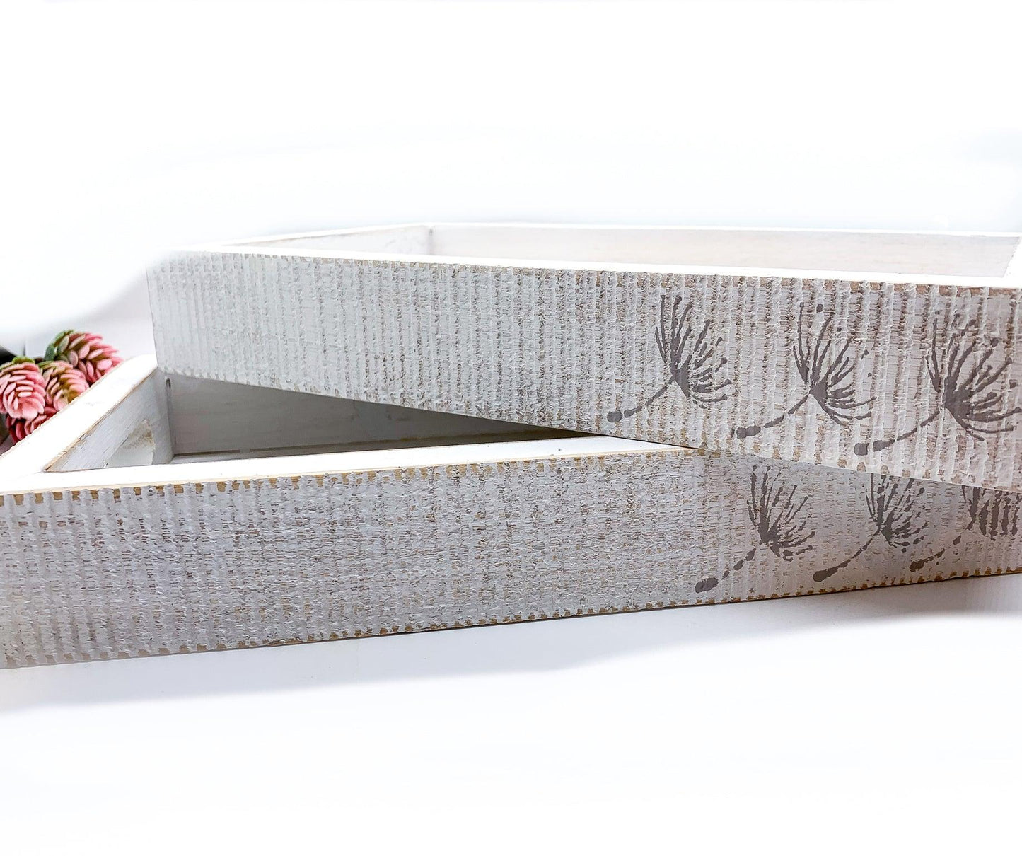Farmhouse Dandelion Wooden Tray - 10x6 Distressed White