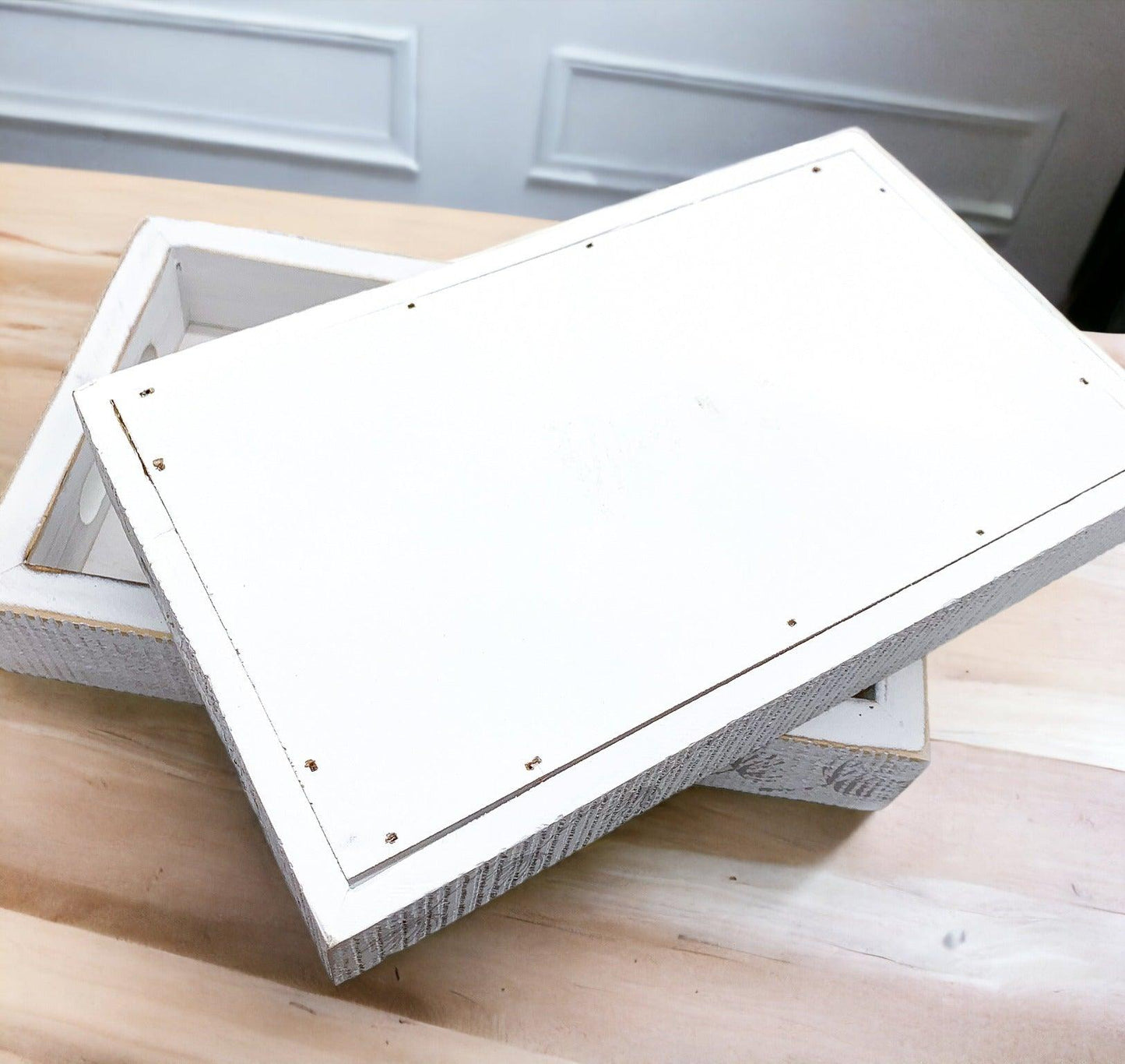 Farmhouse Dandelion Wooden Tray - 10x6 Distressed White