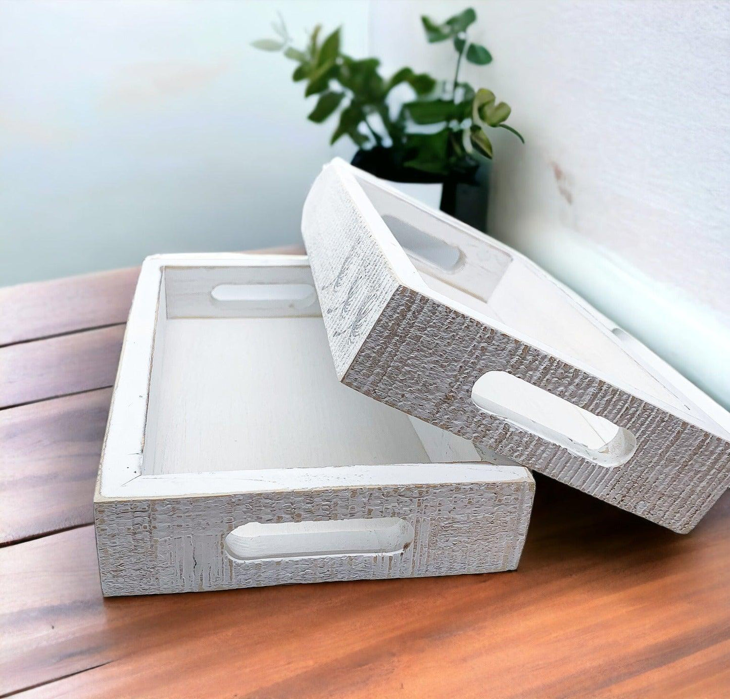 Farmhouse Dandelion Wooden Tray - 10x6 Distressed White