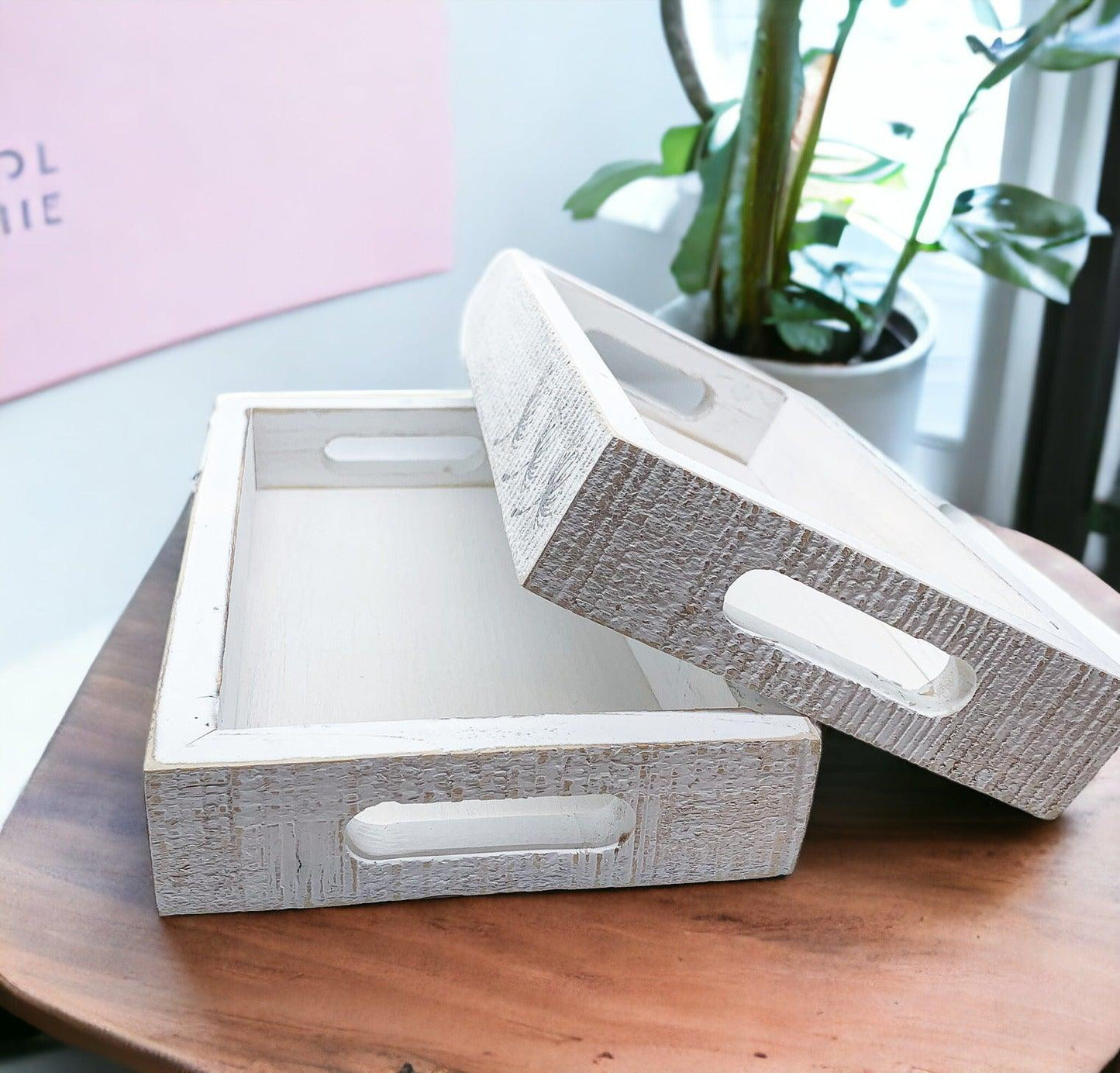 Farmhouse Dandelion Wooden Tray - 10x6 Distressed White