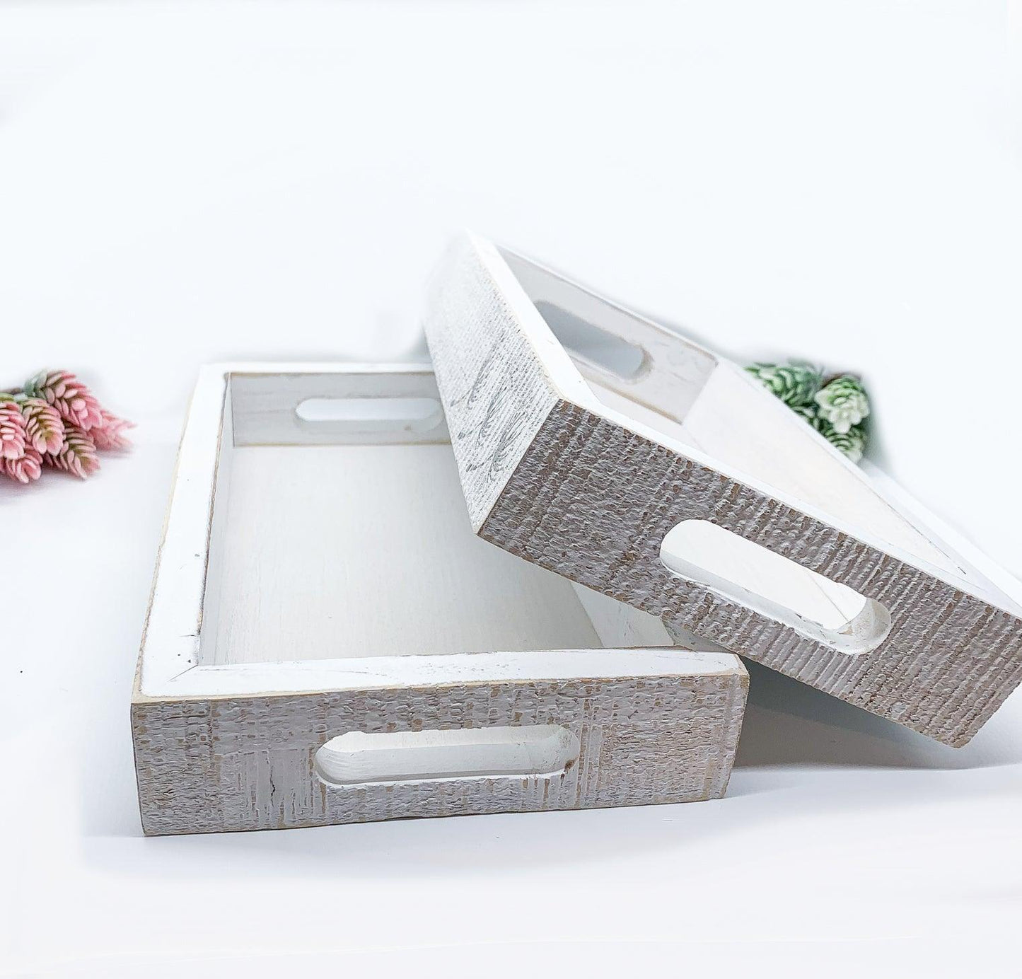 Farmhouse Dandelion Wooden Tray - 10x6 Distressed White