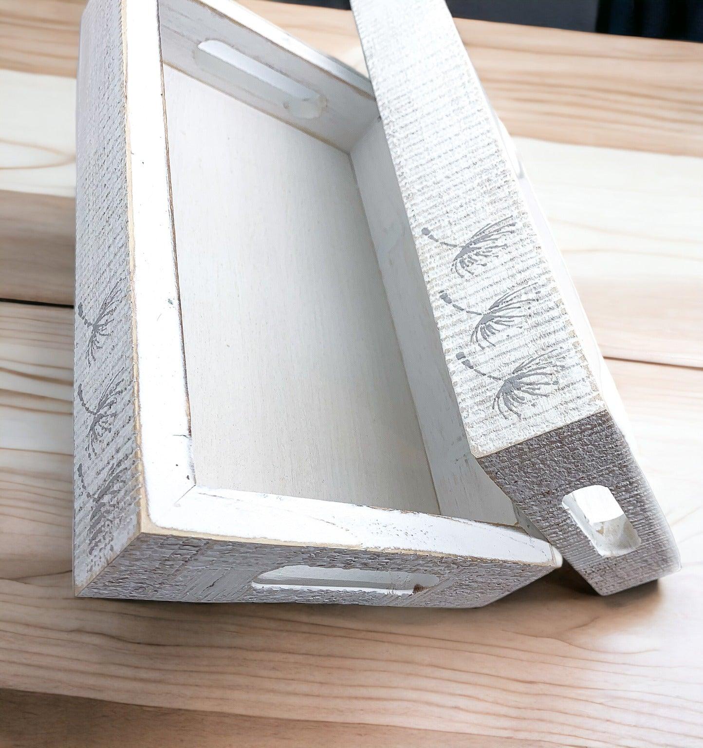 Farmhouse Dandelion Wooden Tray - 10x6 Distressed White