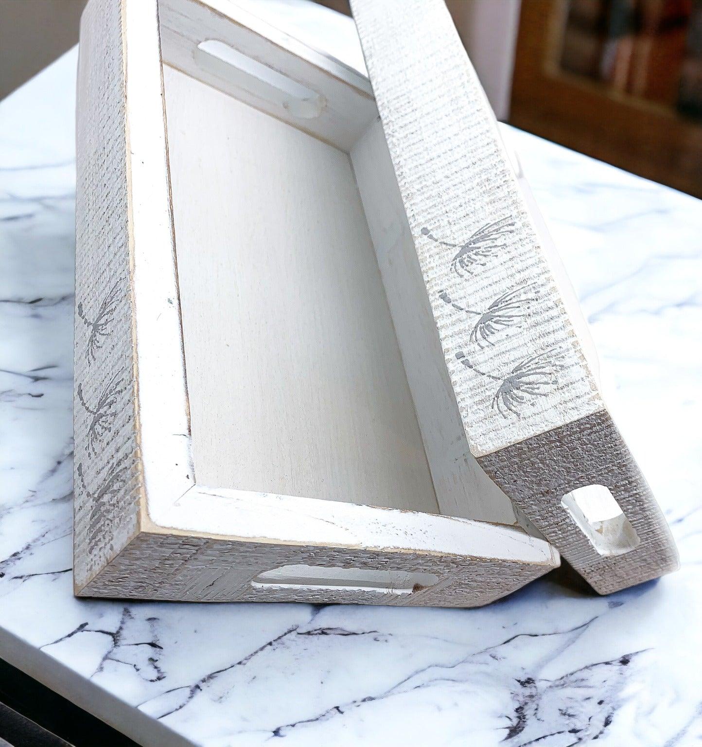 Farmhouse Dandelion Wooden Tray - 10x6 Distressed White