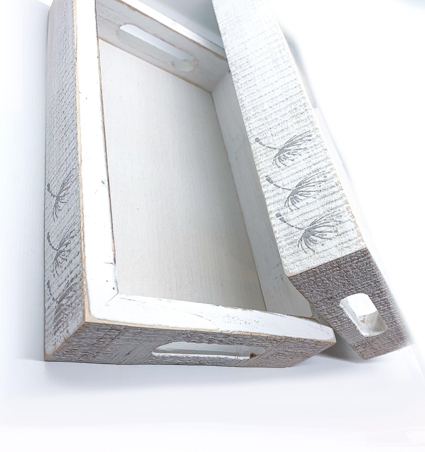 Farmhouse Dandelion Wooden Tray - 10x6 Distressed White
