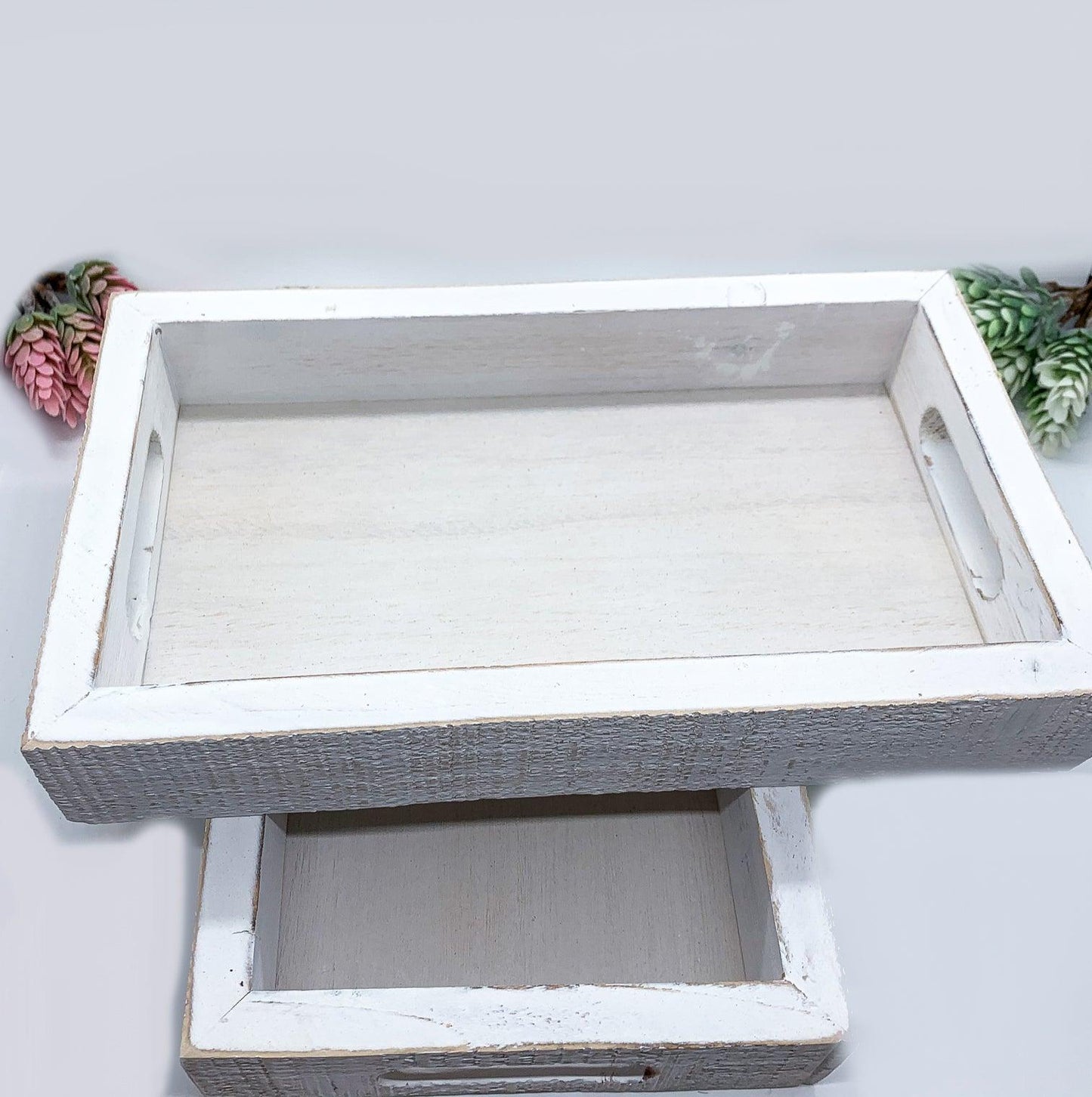 Farmhouse Dandelion Wooden Tray - 10x6 Distressed White