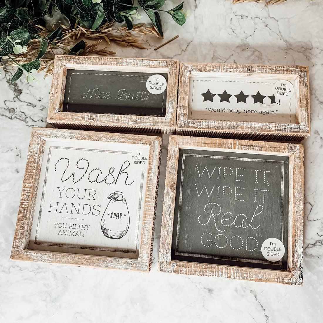 Wipe It Real Good Double-Sided Bathroom Sign - 7x7" Framed