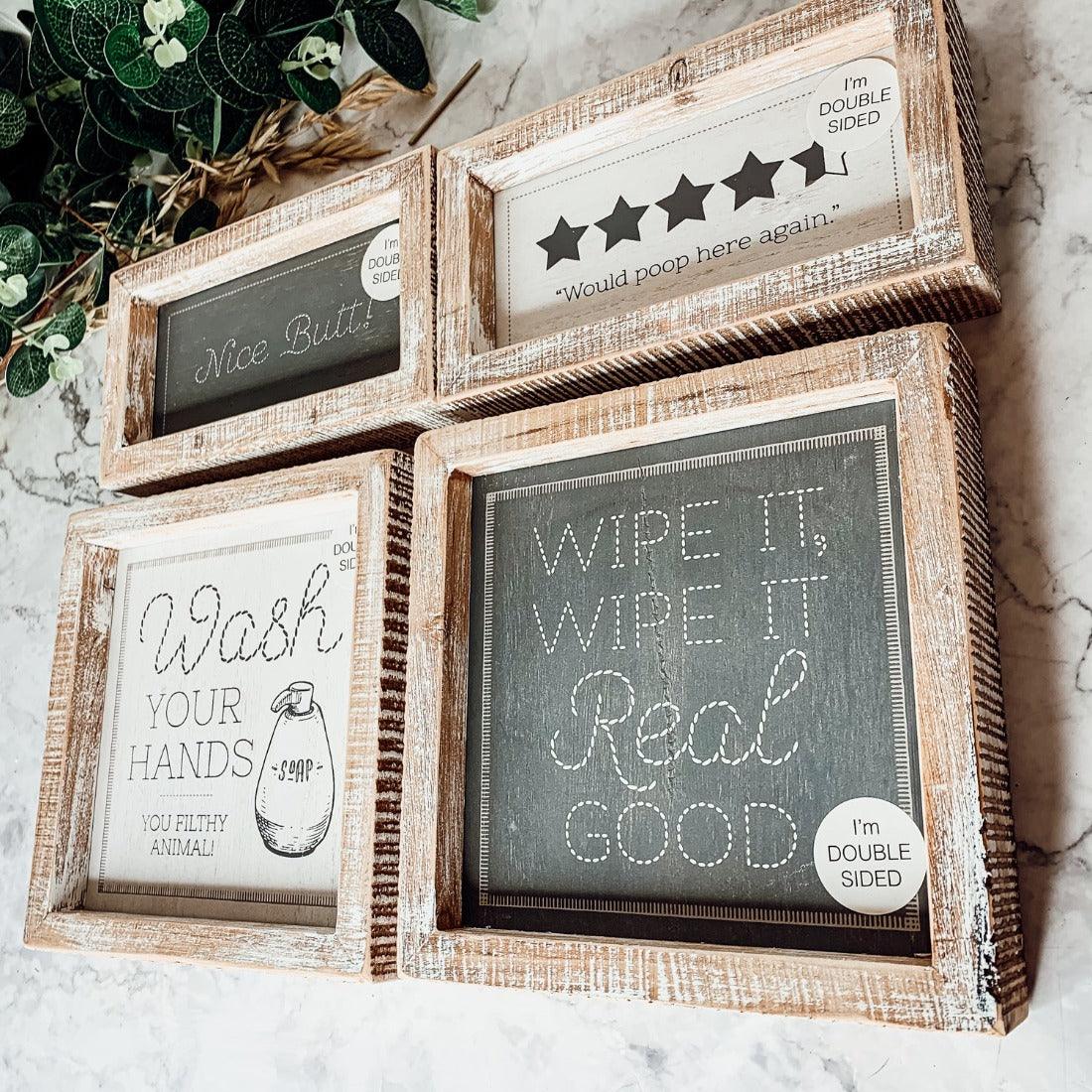 Wipe It Real Good Double-Sided Bathroom Sign - 7x7" Framed