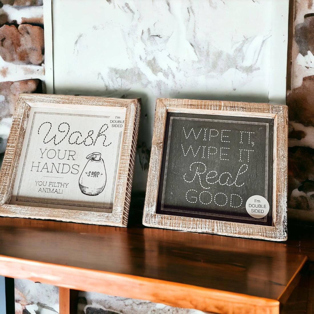 Wipe It Real Good Double-Sided Bathroom Sign - 7x7" Framed