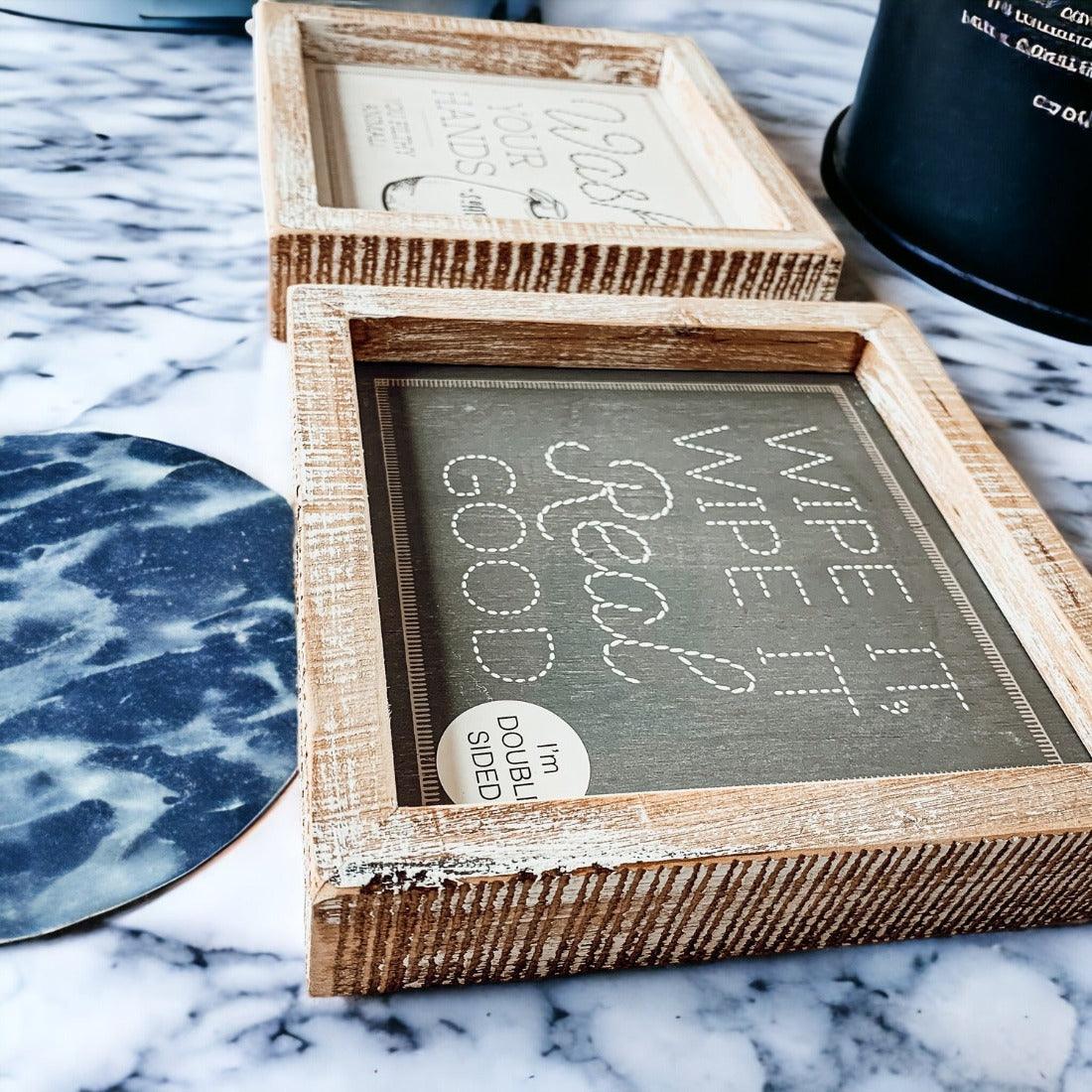 Wipe It Real Good Double-Sided Bathroom Sign - 7x7" Framed