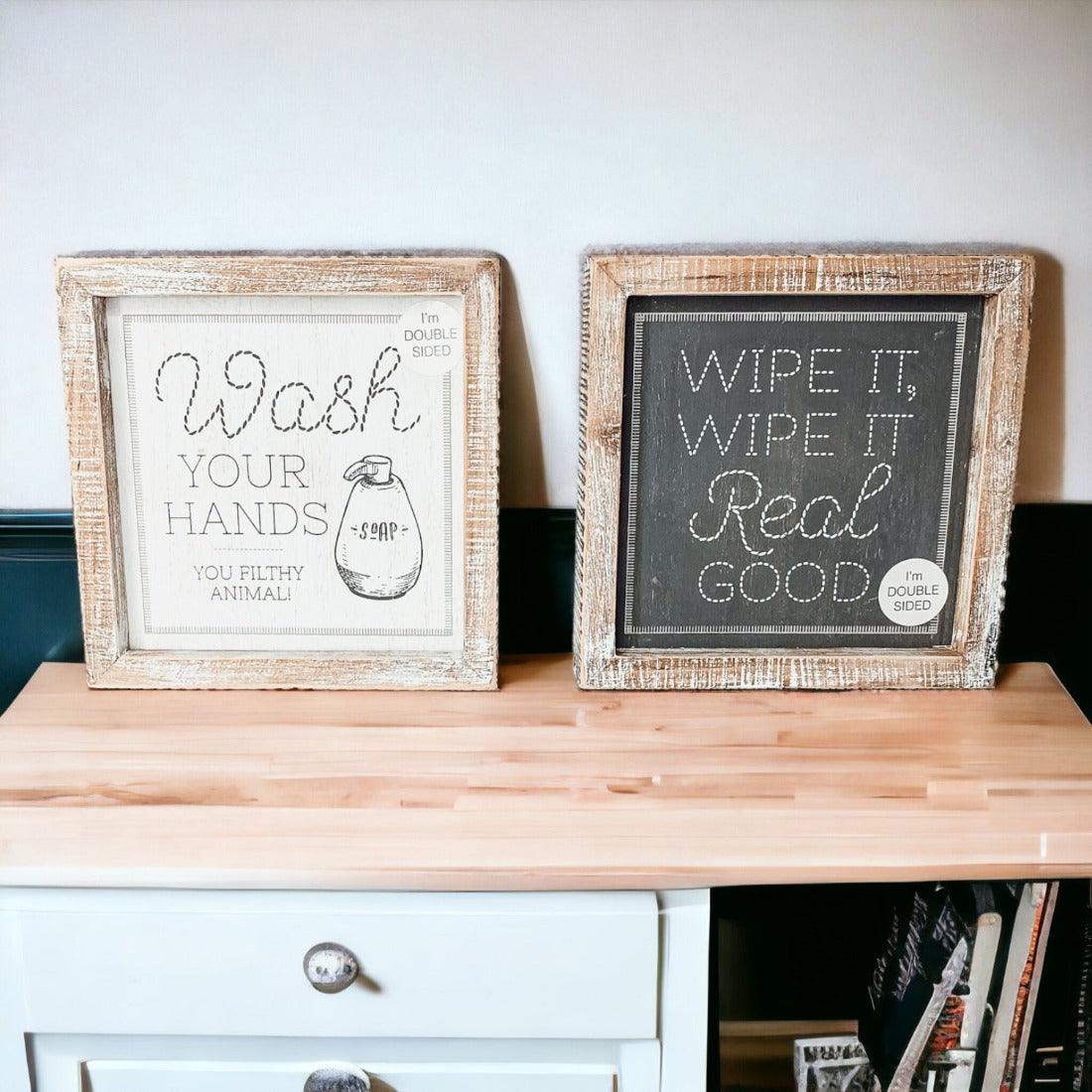Wipe It Real Good Double-Sided Bathroom Sign - 7x7" Framed