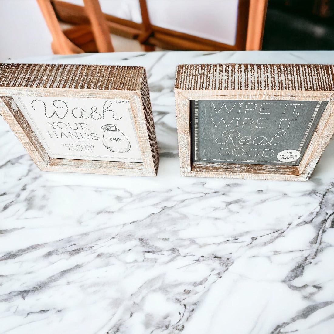 Wipe It Real Good Double-Sided Bathroom Sign - 7x7" Framed