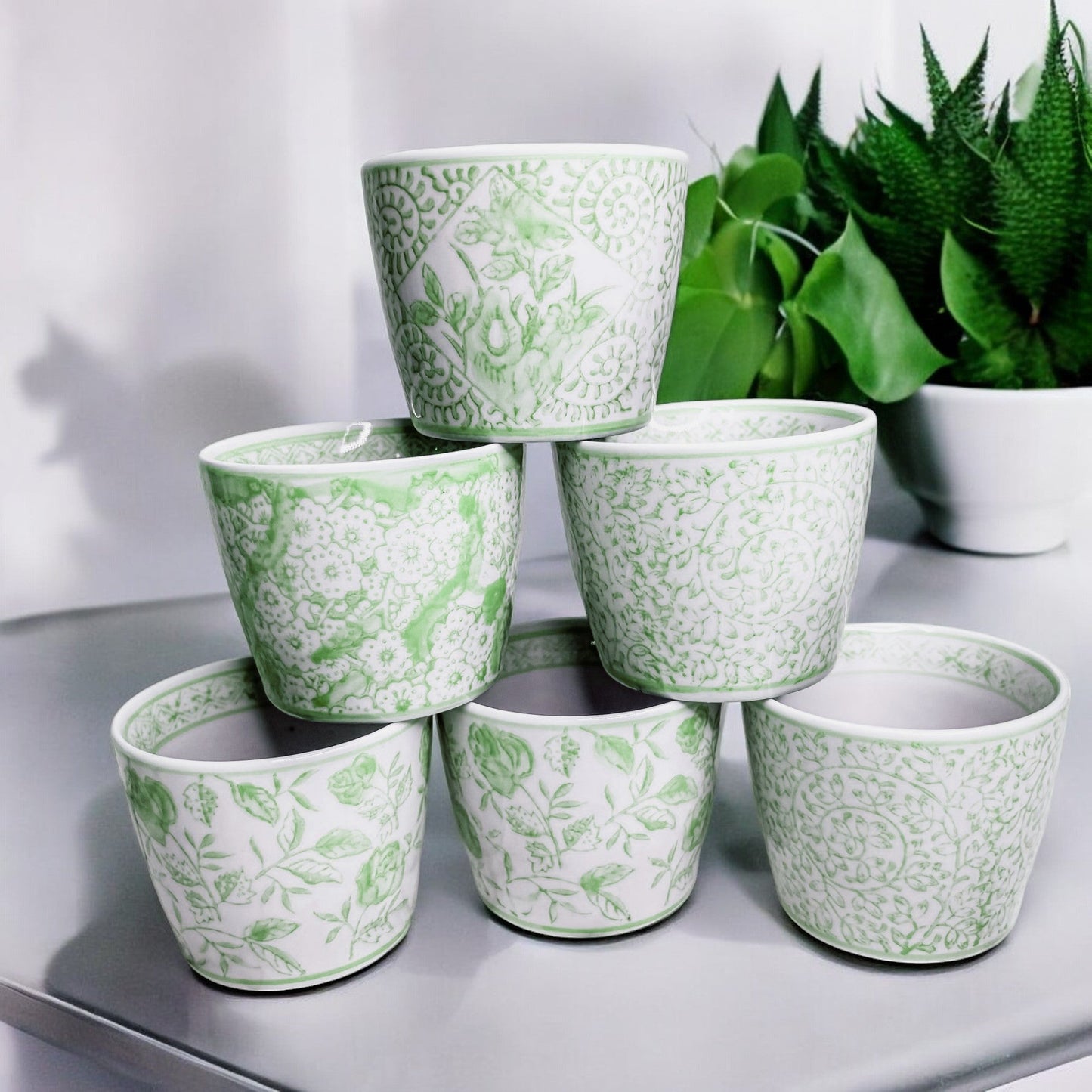 Mini Green Hand-Painted Porcelain Cachepot