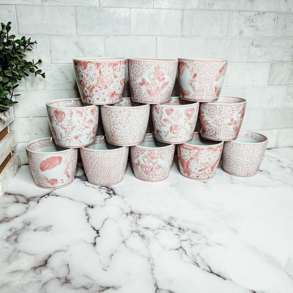 Mini Pink Hand-Painted Porcelain Cachepot