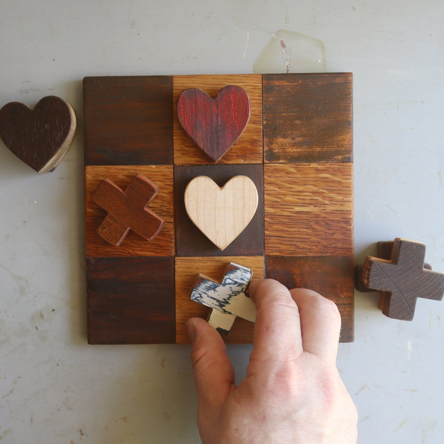 Tic-Tac-Toe Heart Game - Handmade Reclaimed Wood - 7.5" Board