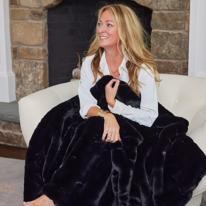 Indoor Faux Fur Blanket with Waterproof Satin Backing