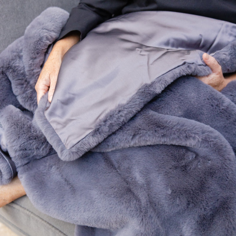 Indoor Faux Fur Blanket with Waterproof Satin Backing