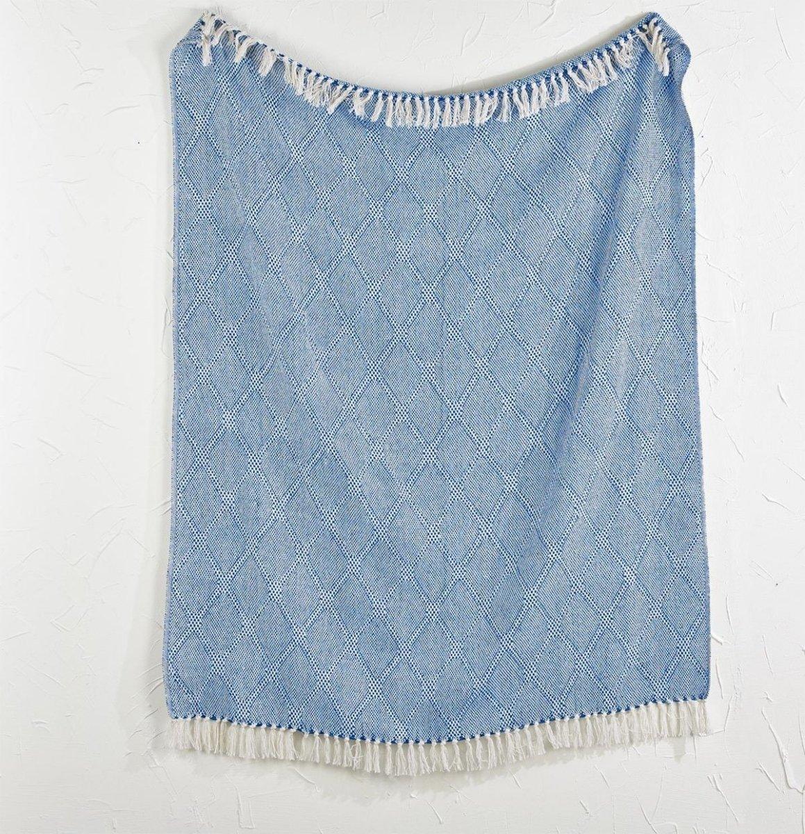 Blue Diamond Throw Blanket with Tassels - 50x60 Cotton