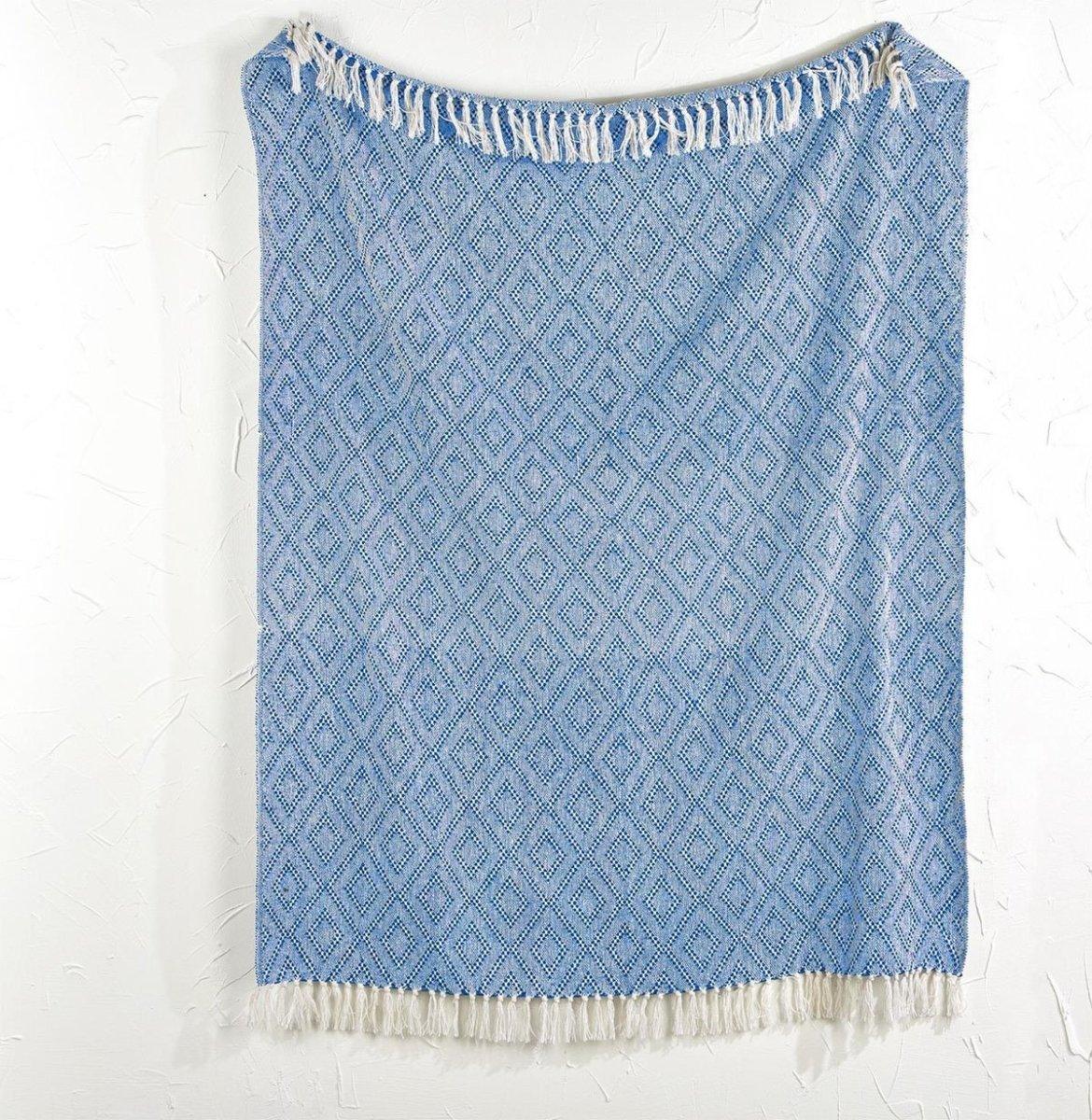 Blue Diamond Throw Blanket with Tassels - 50x60 Cotton