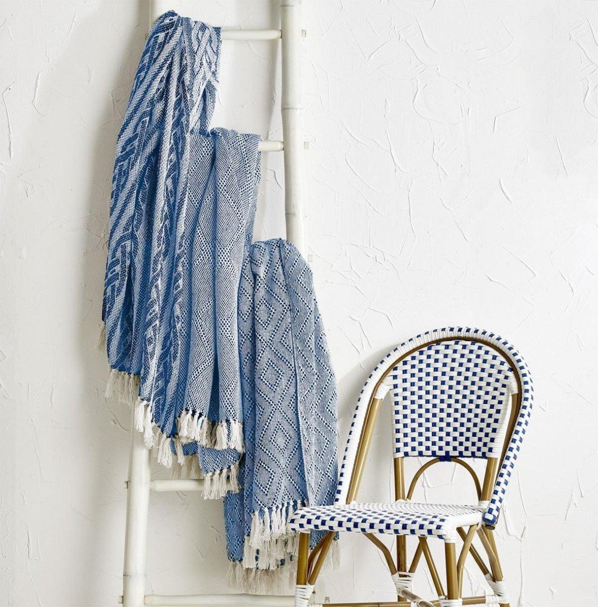 Blue Diamond Throw Blanket with Tassels - 50x60 Cotton