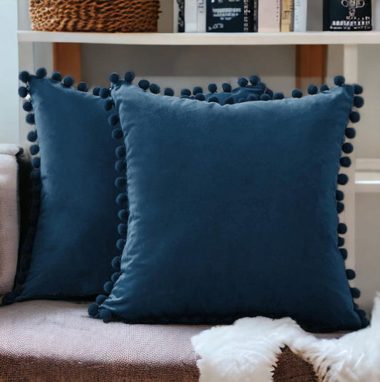 Plush Pom Pom Pillow - 18x18" Velour Decorative Pillow