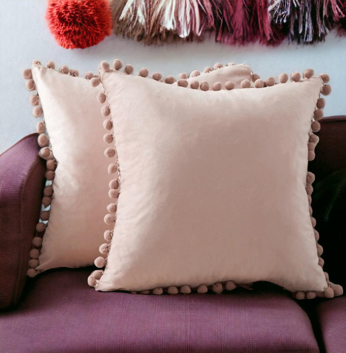 Plush Pom Pom Pillow - 18x18" Velour Decorative Pillow
