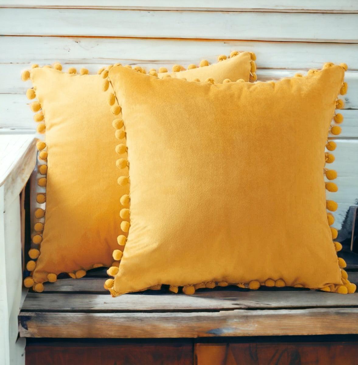 Plush Pom Pom Pillow - 18x18" Velour Decorative Pillow