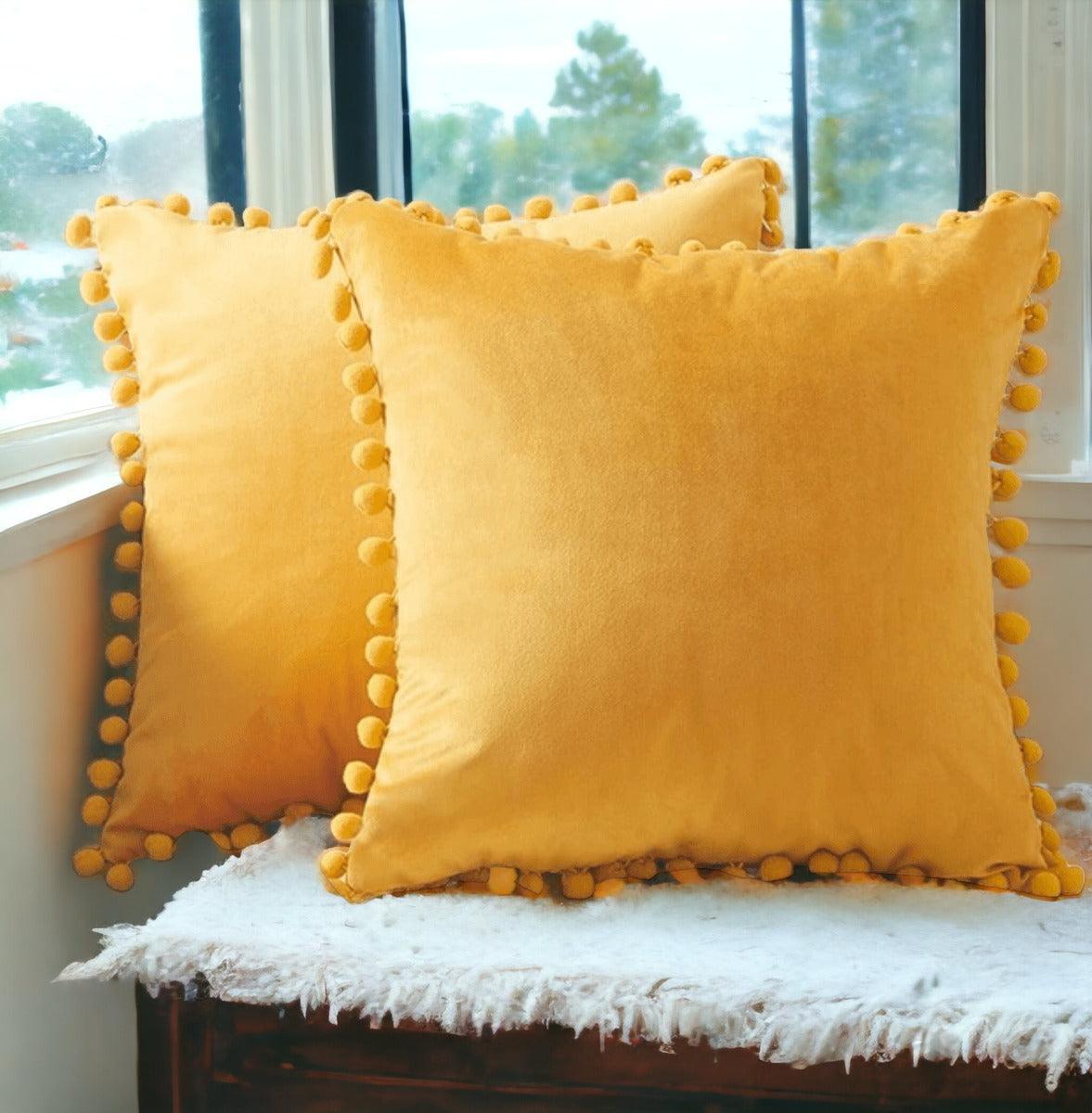 Plush Pom Pom Pillow - 18x18" Velour Decorative Pillow