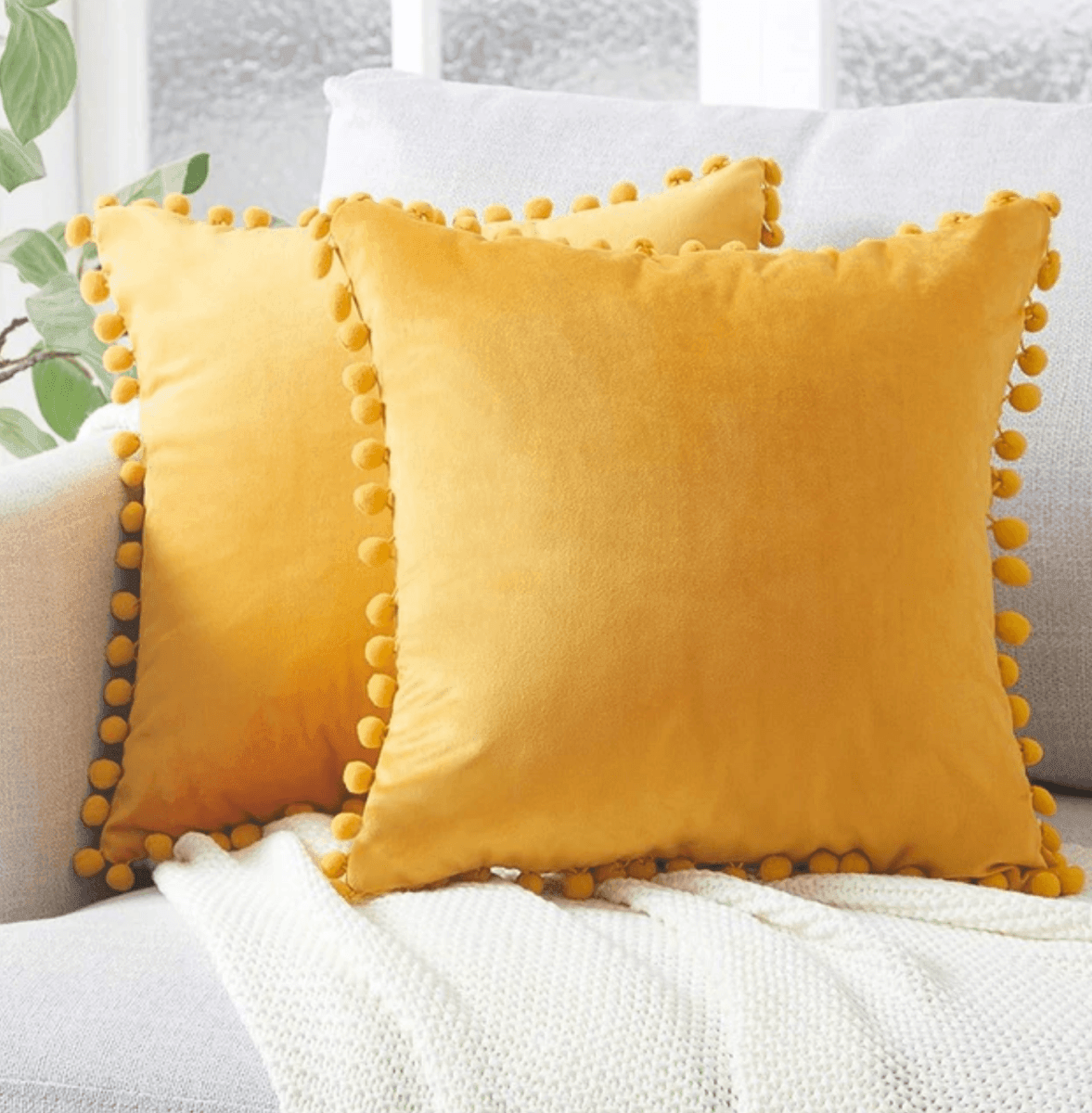 Plush Pom Pom Pillow - 18x18" Velour Decorative Pillow