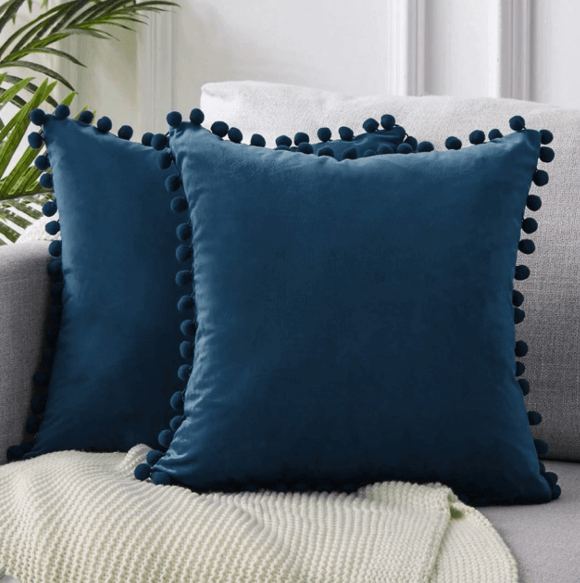 Plush Pom Pom Pillow - 18x18" Velour Decorative Pillow