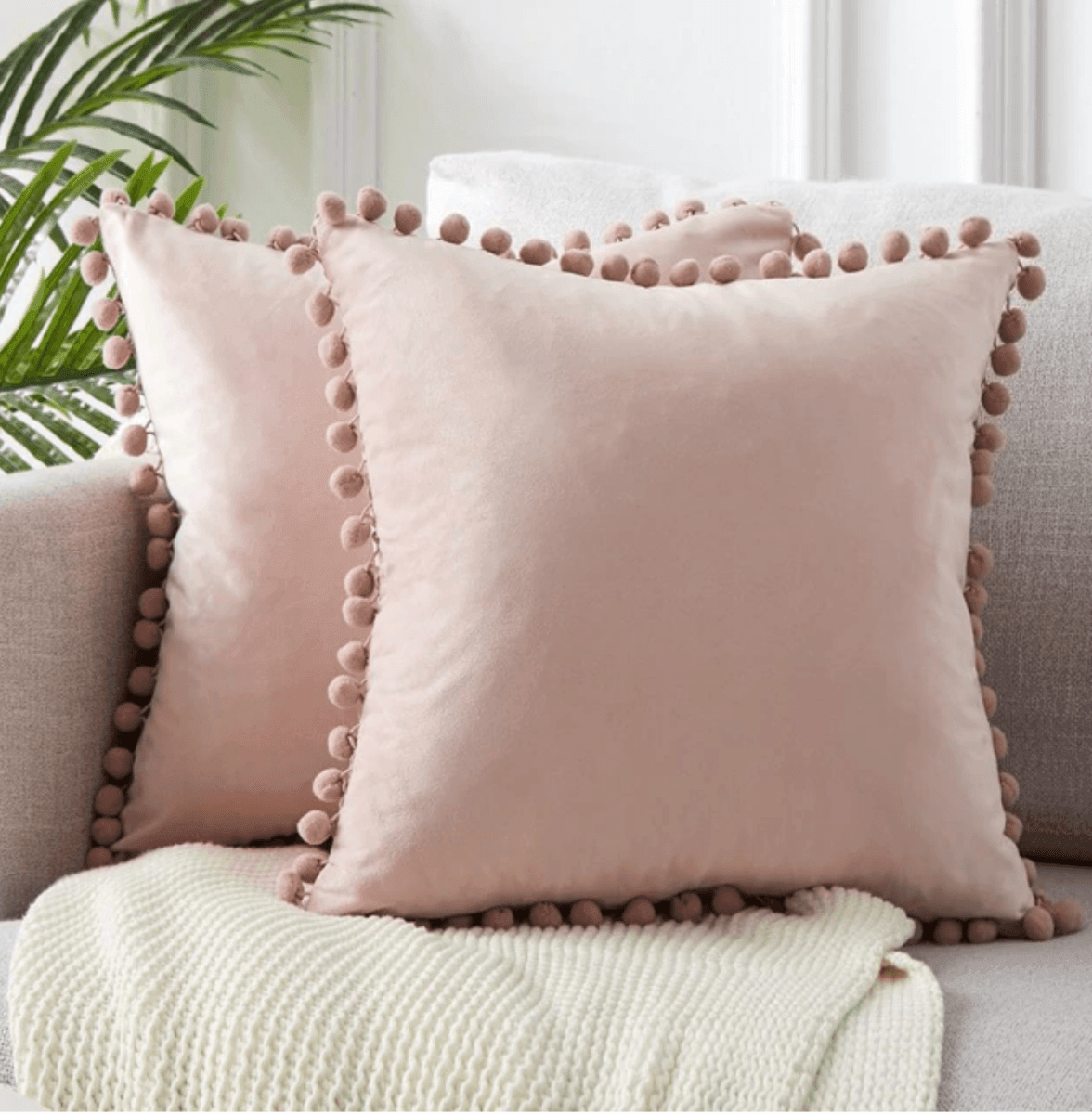 Plush Pom Pom Pillow - 18x18" Velour Decorative Pillow