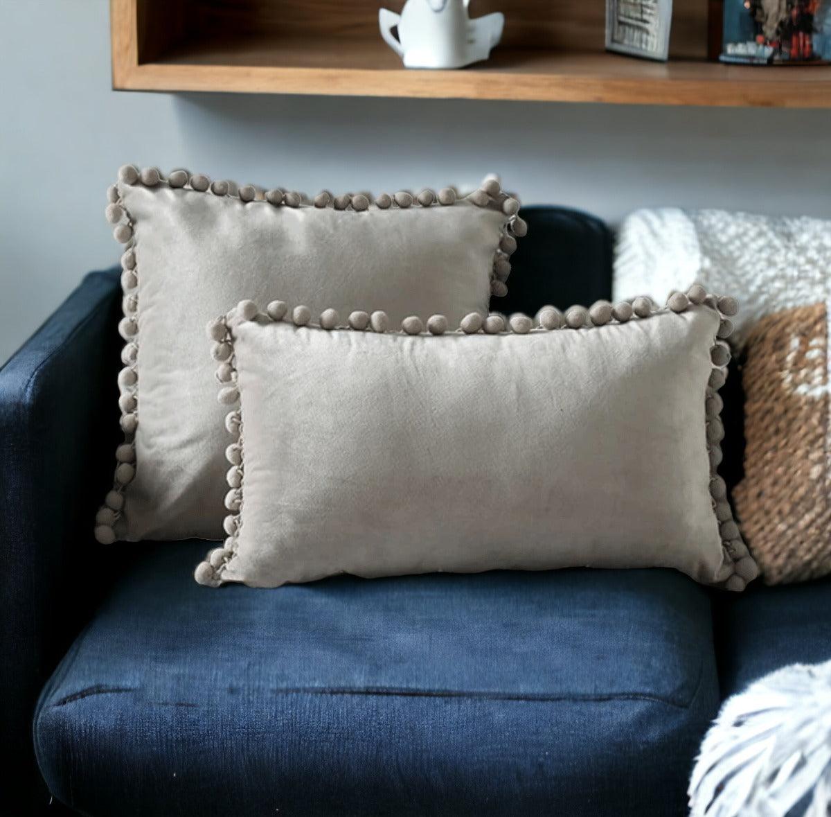 Plush Pom Pom Pillow - 18x18" Velour Decorative Pillow