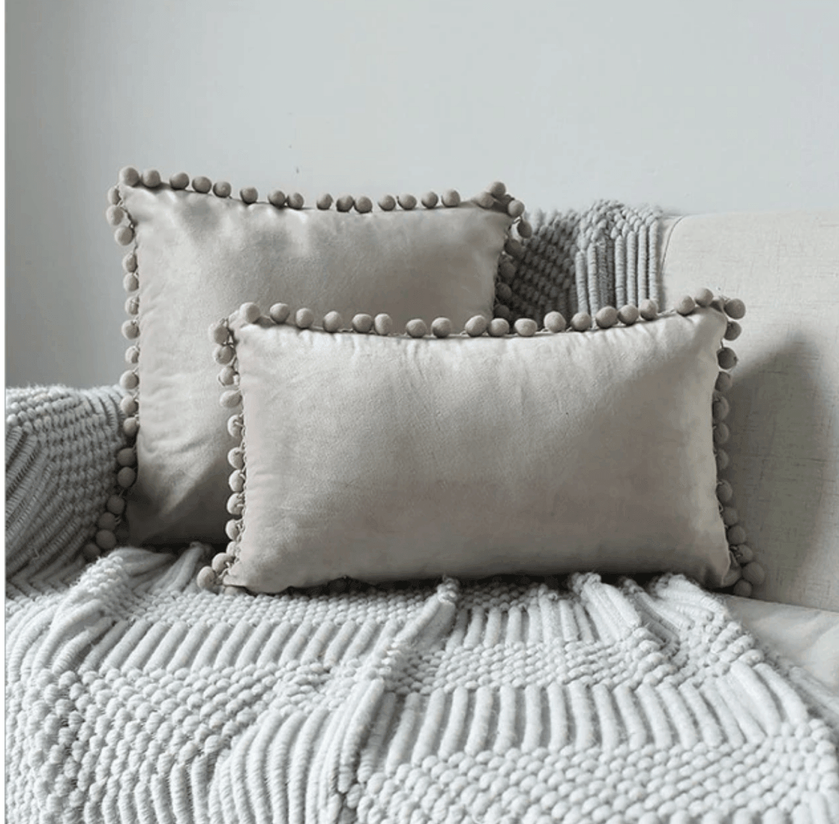 Plush Pom Pom Pillow - 18x18" Velour Decorative Pillow