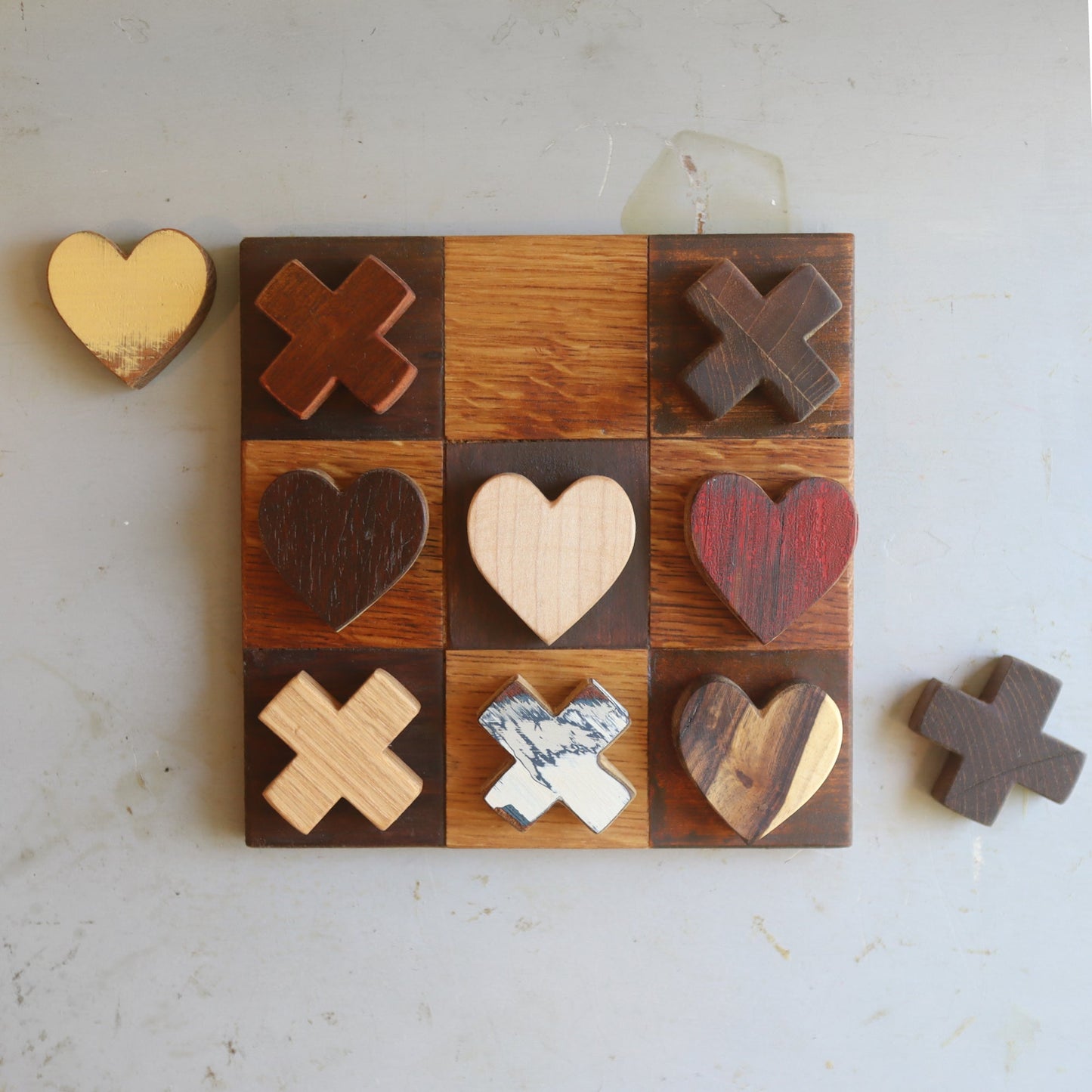 Tic-Tac-Toe Heart Game - Handmade Reclaimed Wood - 7.5" Board