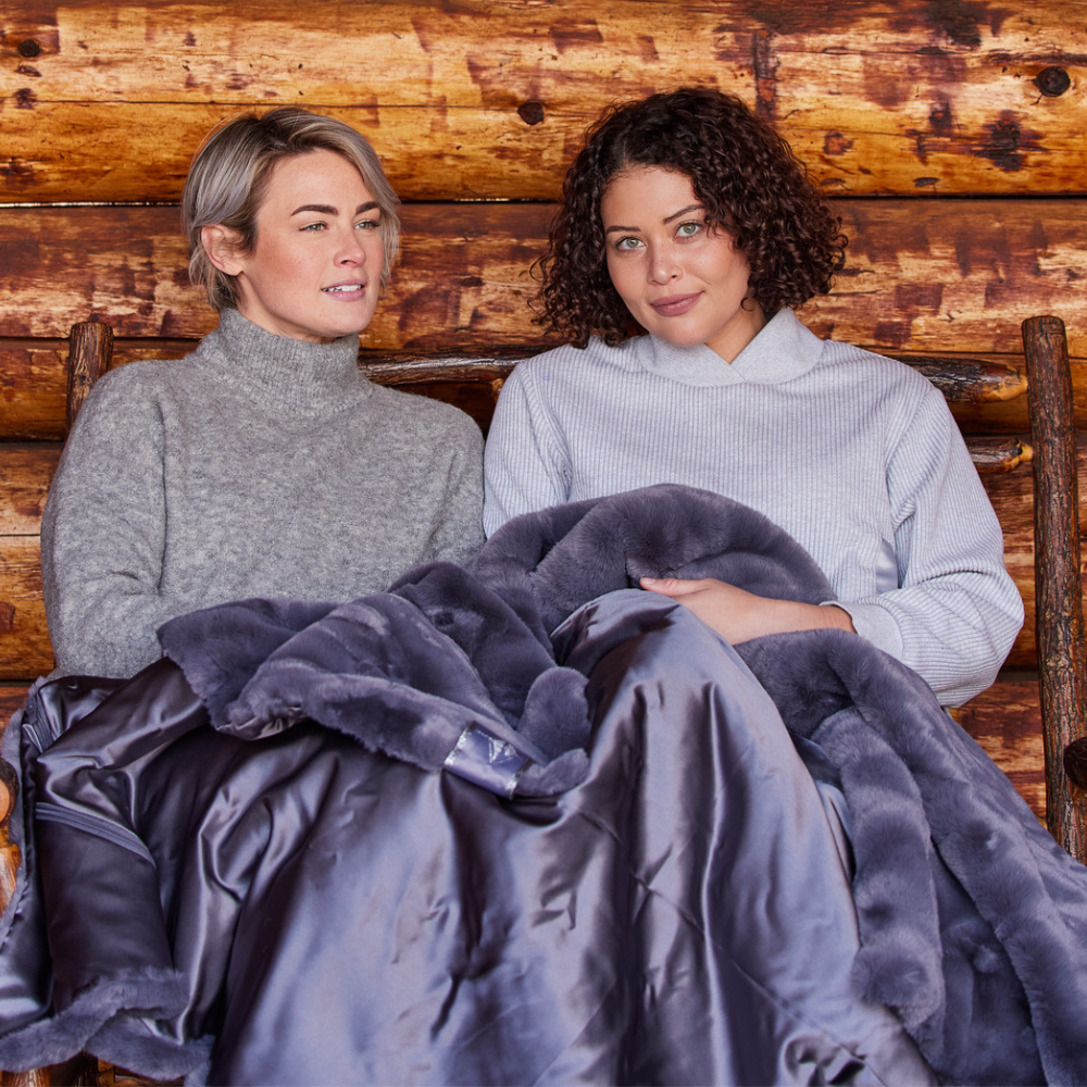Indoor Faux Fur Blanket with Waterproof Satin Backing