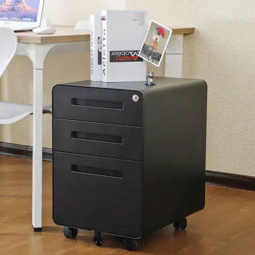 3 Drawer Mobile Filing Cabinet - Lockable Steel File Storage