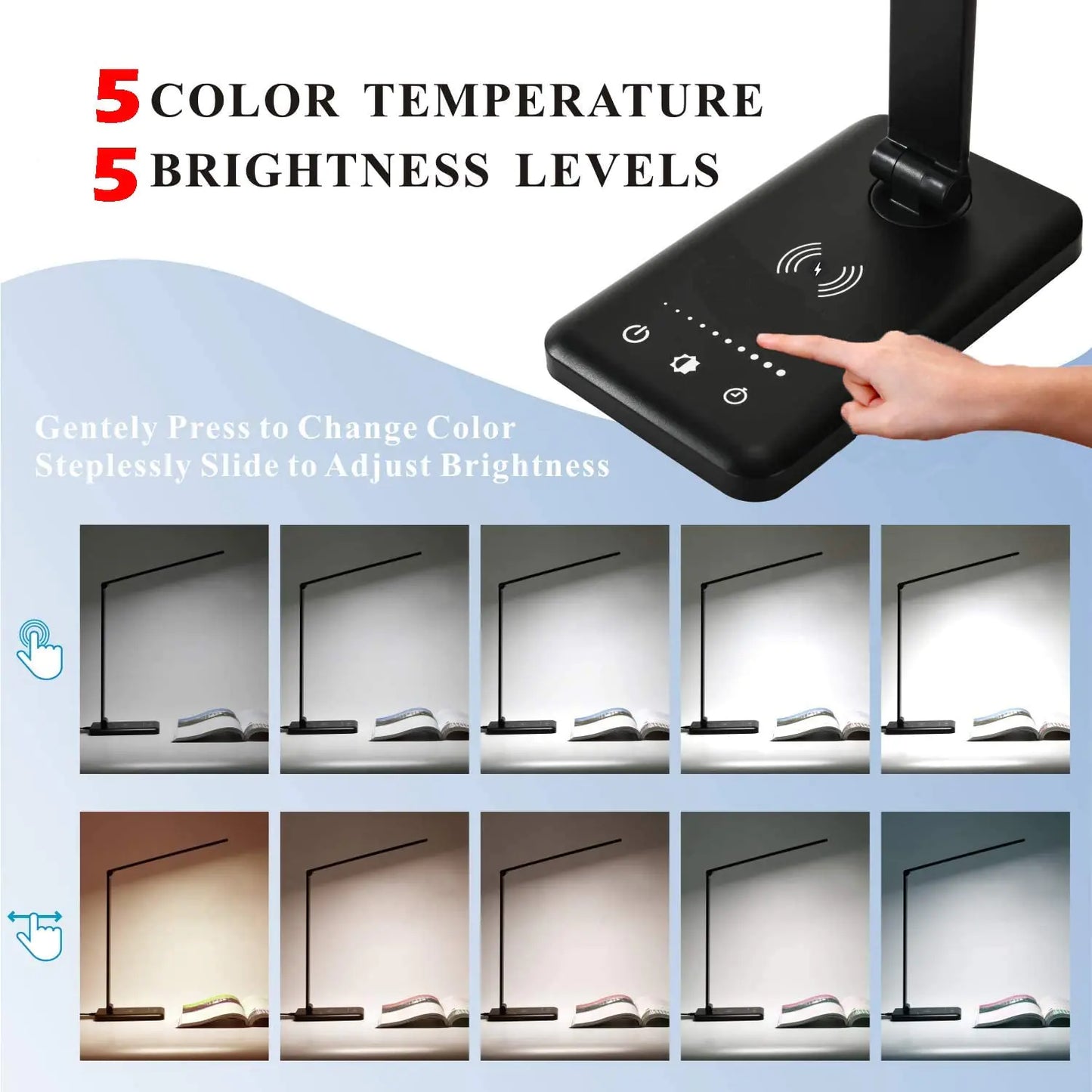 5 Lighting Mode LED Desk Lamp with Wireless Phone Charger