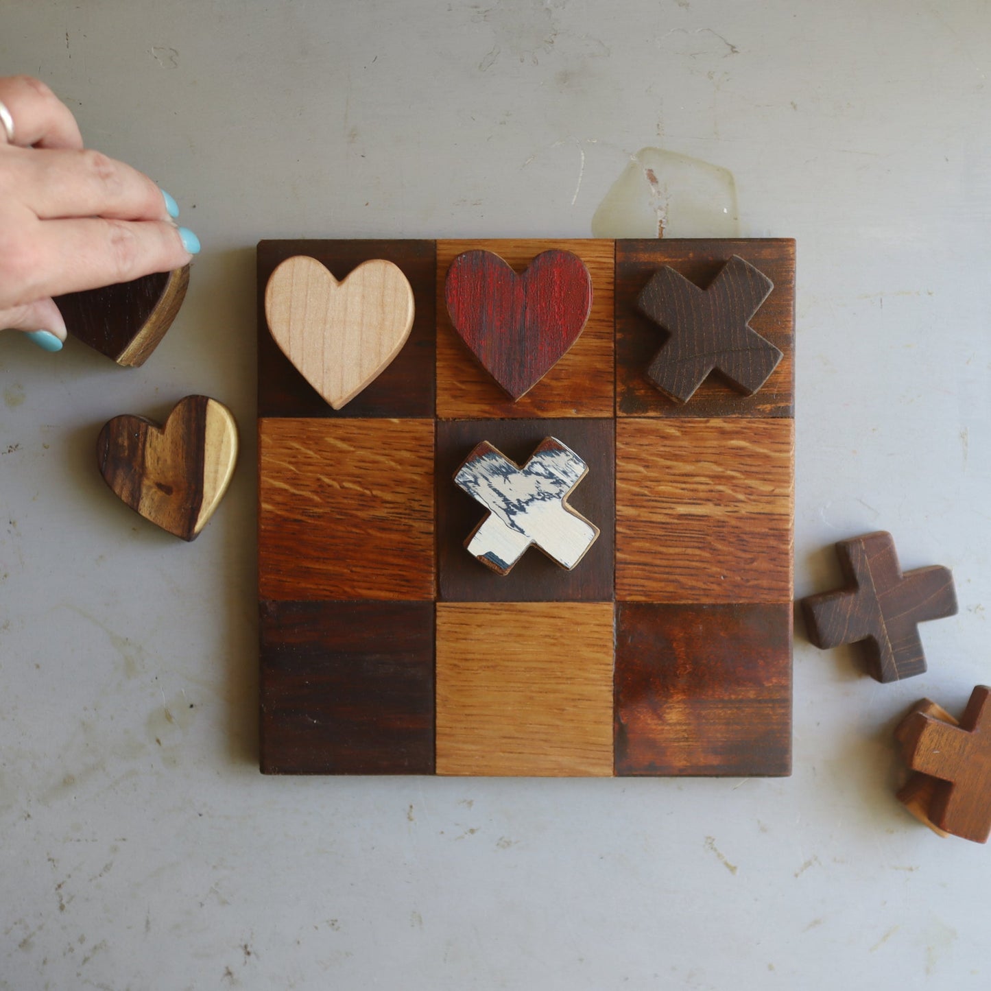 Tic-Tac-Toe Heart Game - Handmade Reclaimed Wood - 7.5" Board