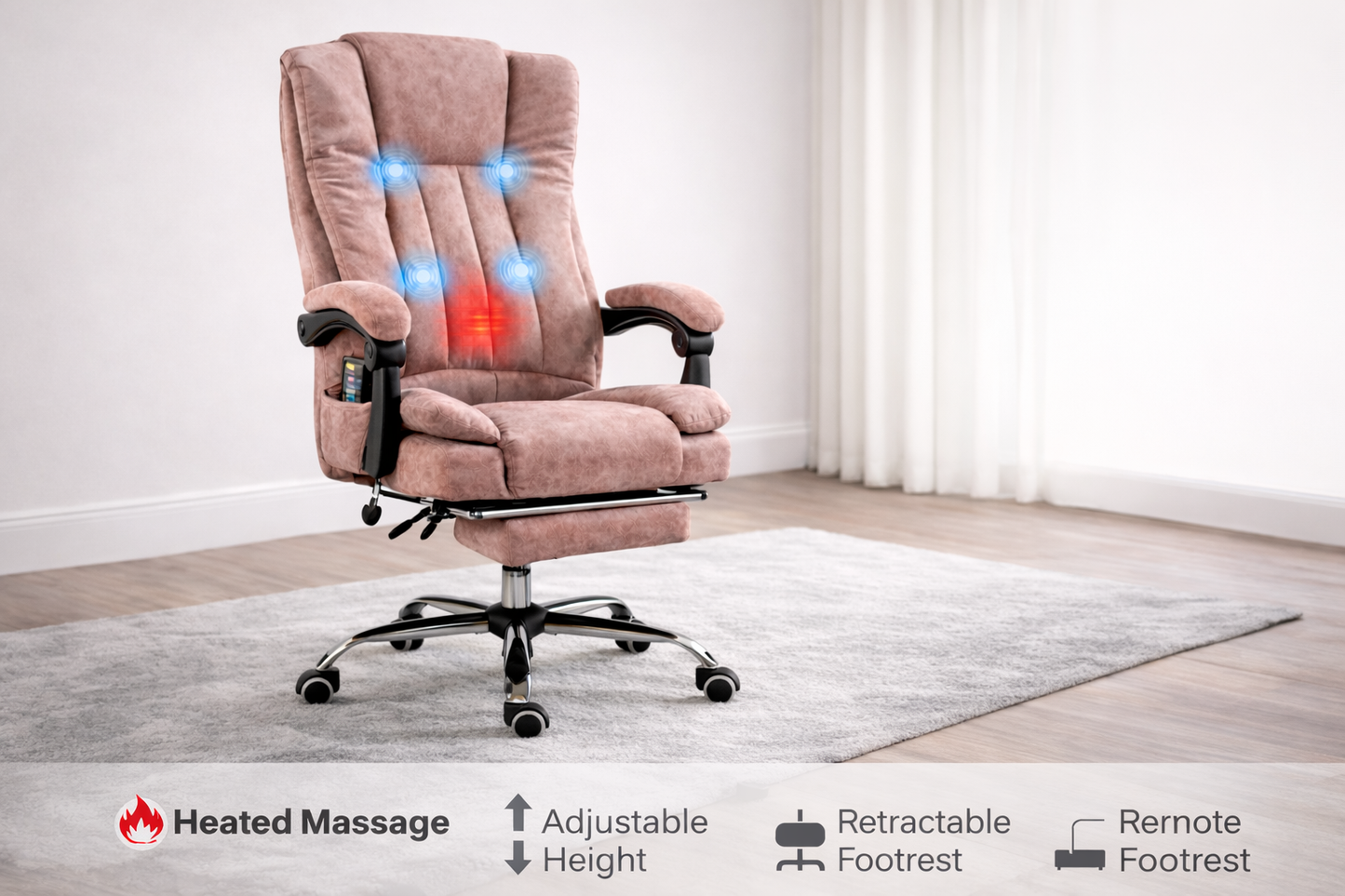 Heated Massage Reclining Office Chair with Footrest – Ergonomic Comfort for Work & Recovery