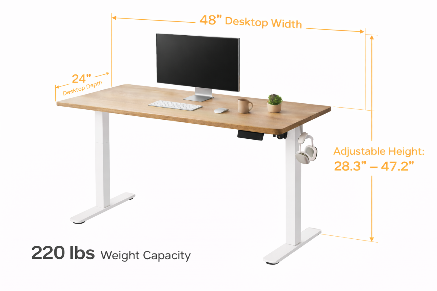 Electric Height Adjustable Standing Desk (48" x 24")