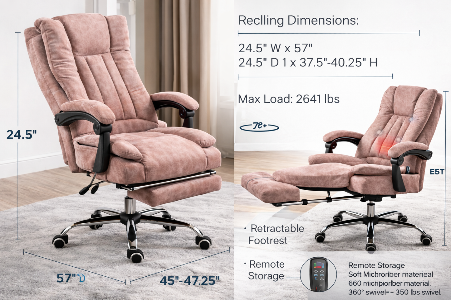 Heated Massage Reclining Office Chair with Footrest – Ergonomic Comfort for Work & Recovery