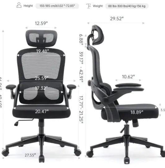 Ergonomic Mesh Office Chair - High-Back with 3D Armrests & Lumbar Support